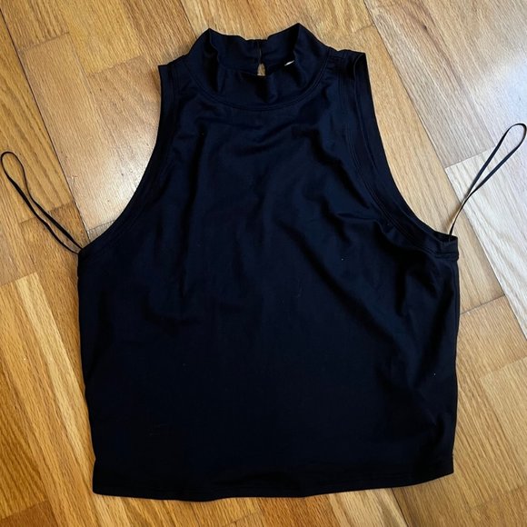 BP by Nordstrom Black Mock Neck Cropped Halter Top - Picture 3 of 3